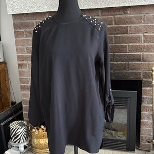 Mango Studded Shoulder Black Women's Tunic Top